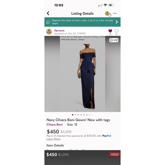 Navy Chiara Boni Gown-New with tags - Picture 5 of 6